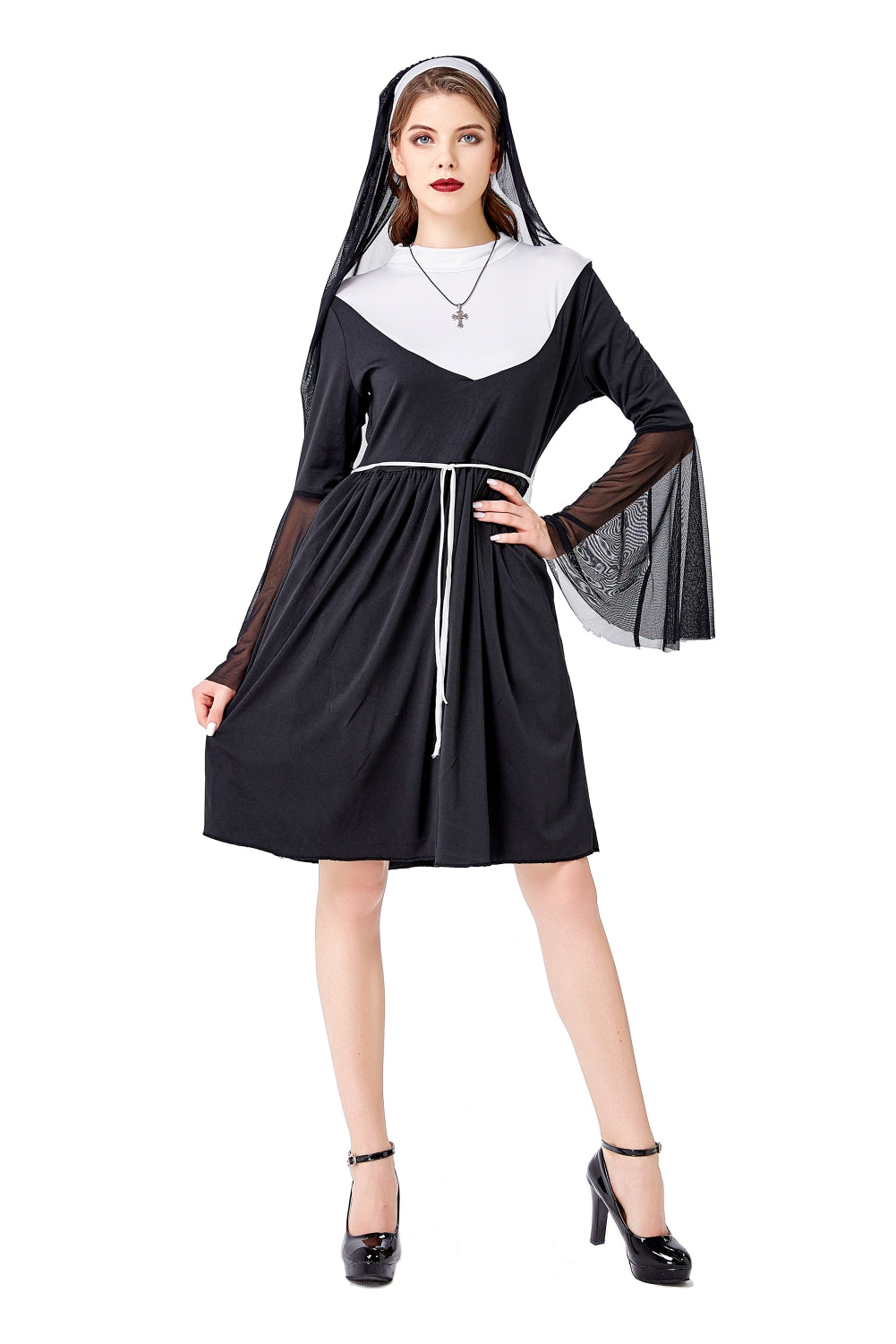 Sexy Black Thigh-skimming Nun Costume.