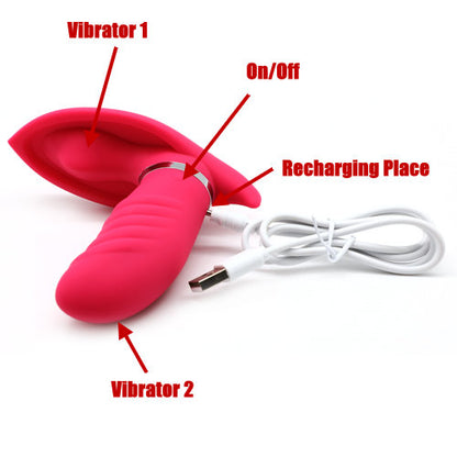 Wireless 10-Speed Rechargeable Silicone Butterfly Vibrator in Pink Hue with Remote Control