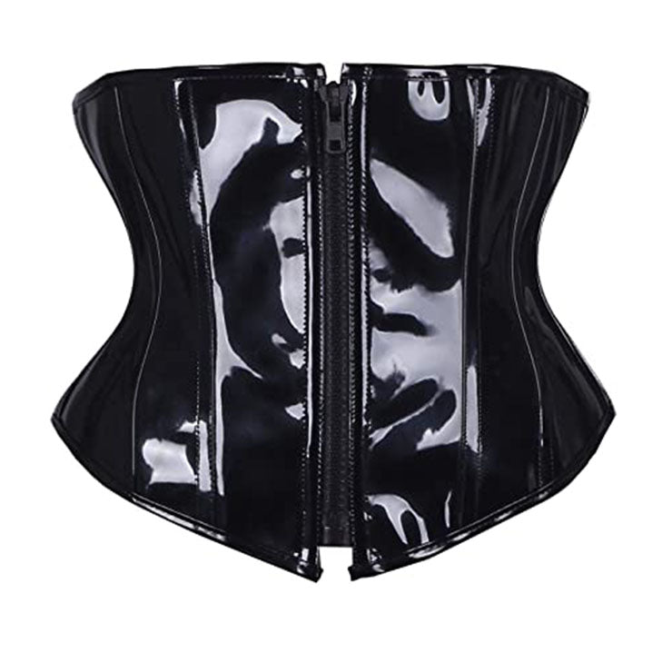 Black Glossy PU Under Bust Corset