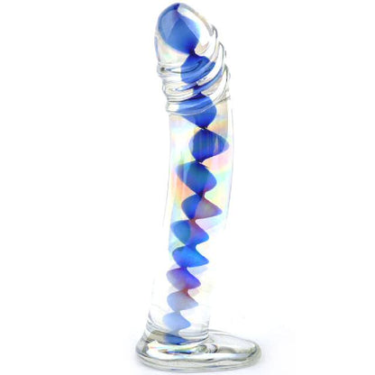 Blue Patterned Glass Dildo